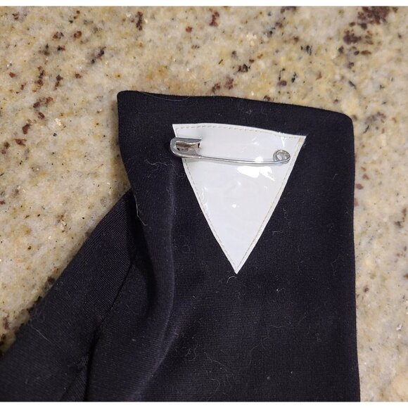 Vintage One Size Black White Patent Leather GoGo Girl 8" Gloves Safety Pin - Picture 5 of 16